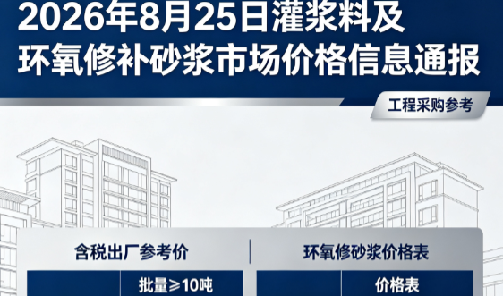 庆元2026年8月25日灌浆料及环氧修补砂浆市场价格信息通报